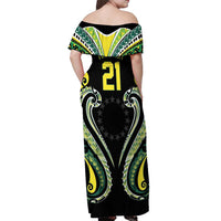 Custom Rugby Cook Islands Avaiki Off Shoulder Maxi Dress Black Kuki Airani Tribal Maori Inspired LT9 - Polynesian Pride