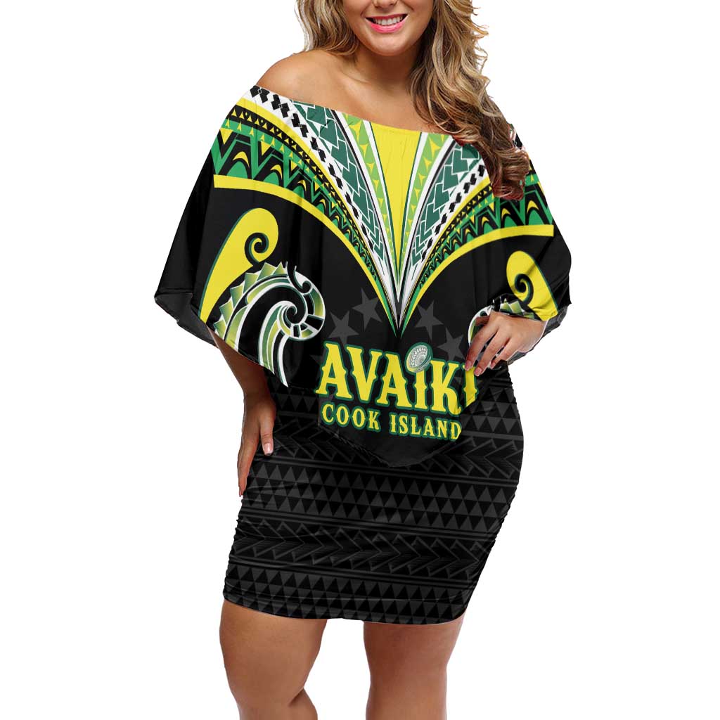 Custom Rugby Cook Islands Avaiki Off Shoulder Short Dress Black Kuki Airani Tribal Maori Inspired LT9 Women Black - Polynesian Pride