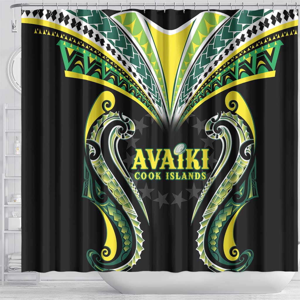 Rugby Cook Islands Avaiki Shower Curtain Black Kuki Airani Tribal Maori Inspired LT9 - Polynesian Pride