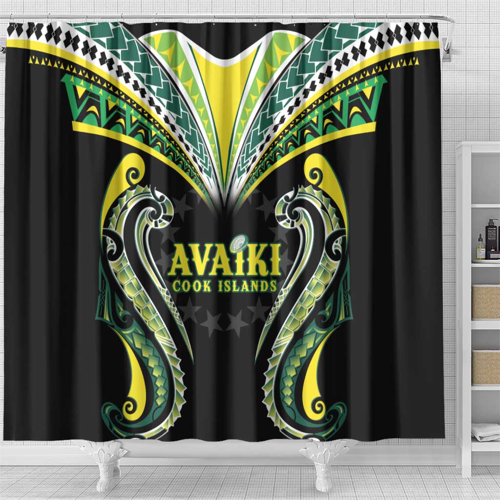 Rugby Cook Islands Avaiki Shower Curtain Black Kuki Airani Tribal Maori Inspired LT9 - Polynesian Pride
