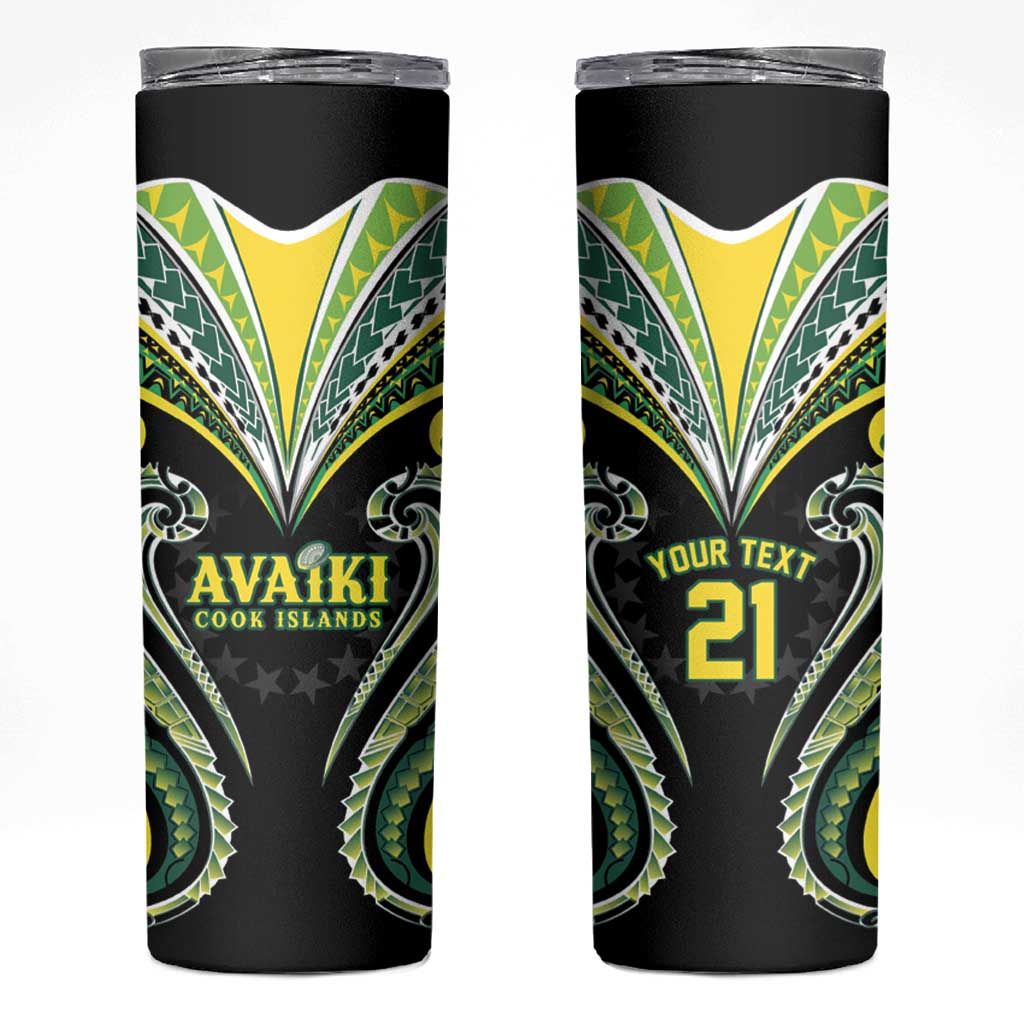 Custom Rugby Cook Islands Avaiki Skinny Tumbler Black Kuki Airani Tribal Maori Inspired LT9 Black - Polynesian Pride