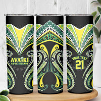 Custom Rugby Cook Islands Avaiki Skinny Tumbler Black Kuki Airani Tribal Maori Inspired LT9 - Polynesian Pride