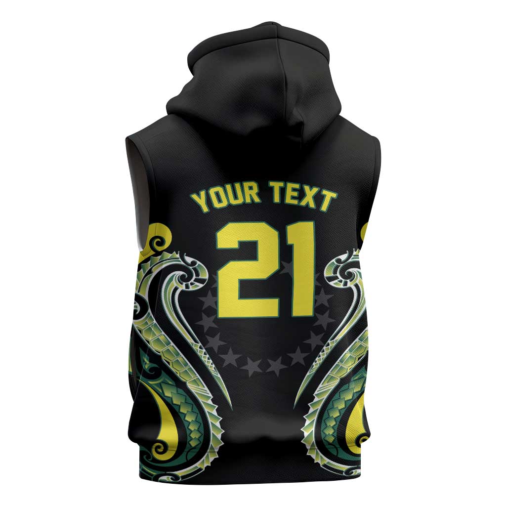 Custom Rugby Cook Islands Avaiki Sleeveless Zip Hoodie Black Kuki Airani Tribal Maori Inspired LT9 - Polynesian Pride