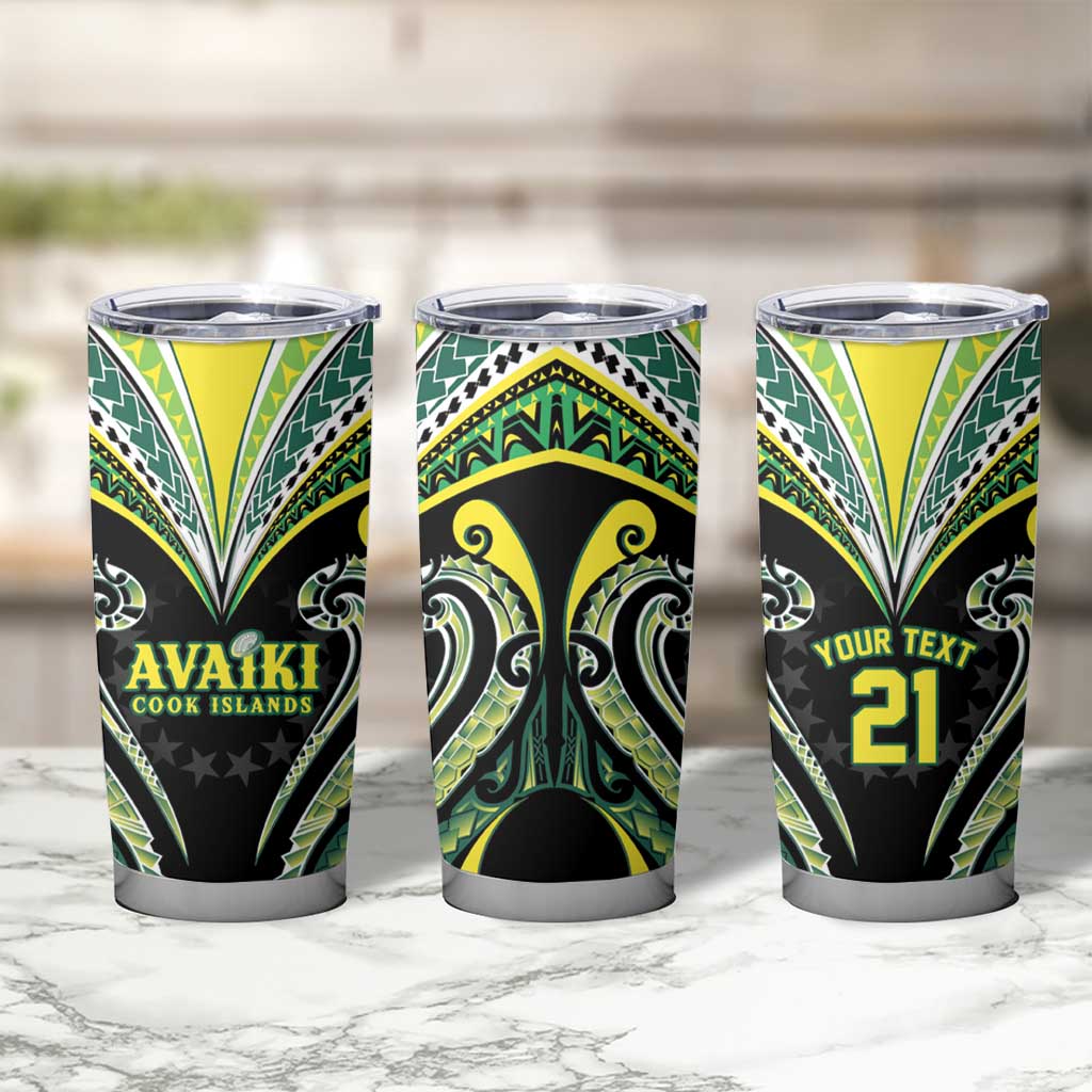 Custom Rugby Cook Islands Avaiki Tumbler Cup Black Kuki Airani Tribal Maori Inspired LT9 - Polynesian Pride