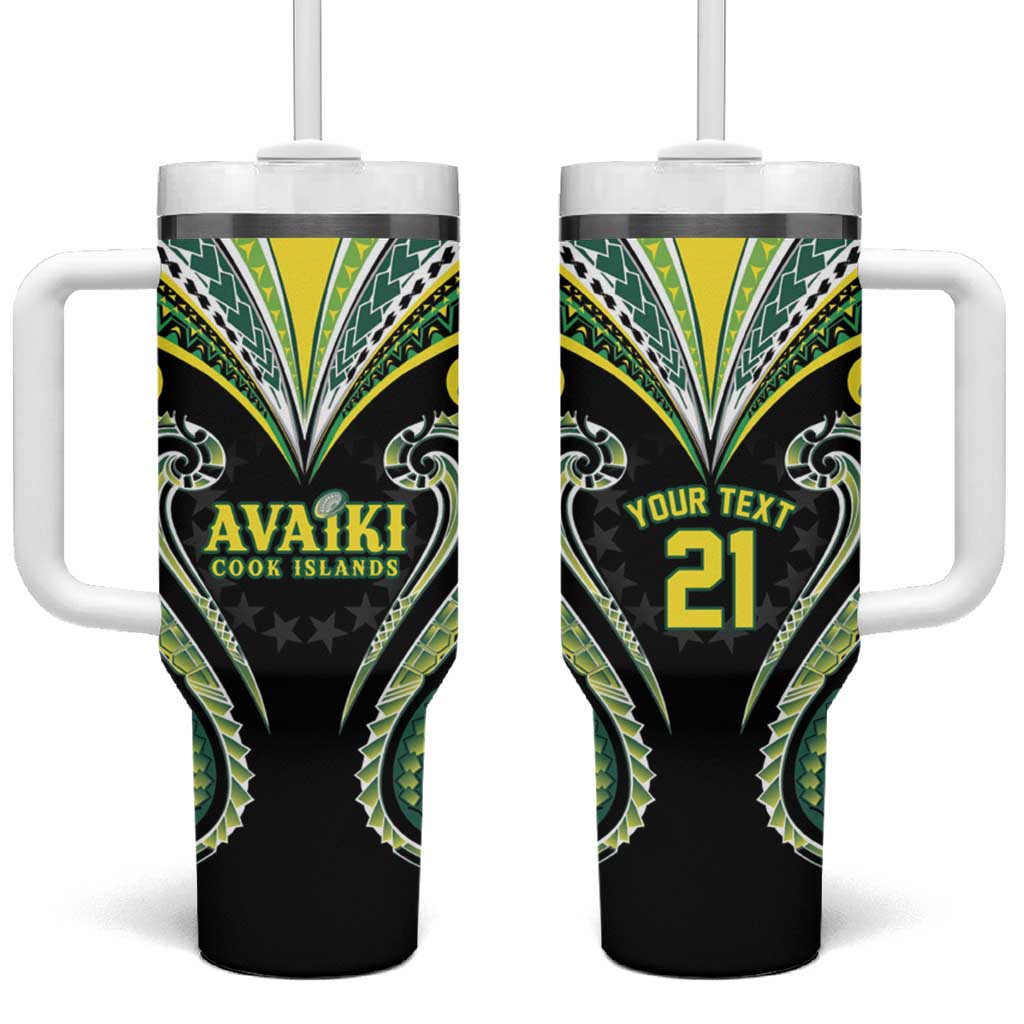 Custom Rugby Cook Islands Avaiki Tumbler With Handle Black Kuki Airani Tribal Maori Inspired LT9 One Size: 40 oz Black - Polynesian Pride