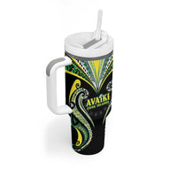 Custom Rugby Cook Islands Avaiki Tumbler With Handle Black Kuki Airani Tribal Maori Inspired LT9 - Polynesian Pride