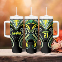 Custom Rugby Cook Islands Avaiki Tumbler With Handle Black Kuki Airani Tribal Maori Inspired LT9 - Polynesian Pride
