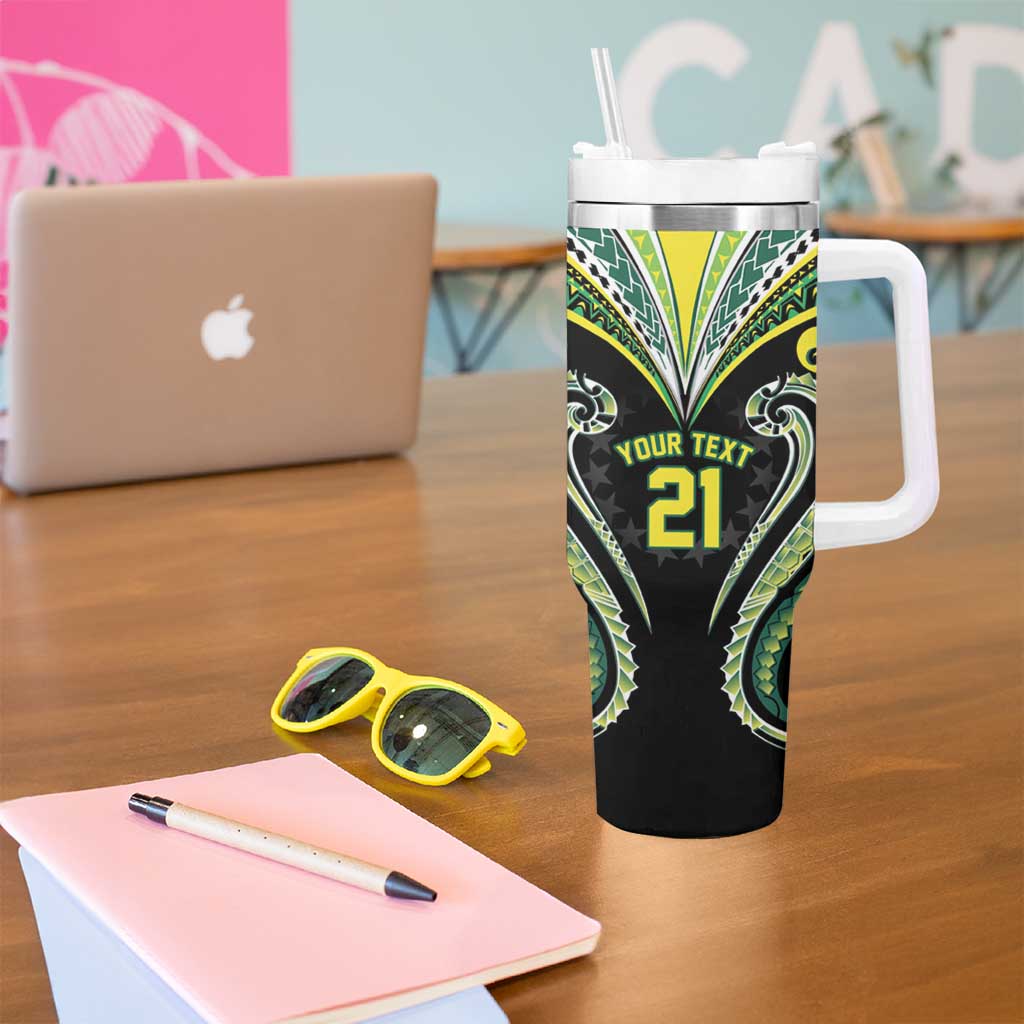Custom Rugby Cook Islands Avaiki Tumbler With Handle Black Kuki Airani Tribal Maori Inspired LT9 - Polynesian Pride