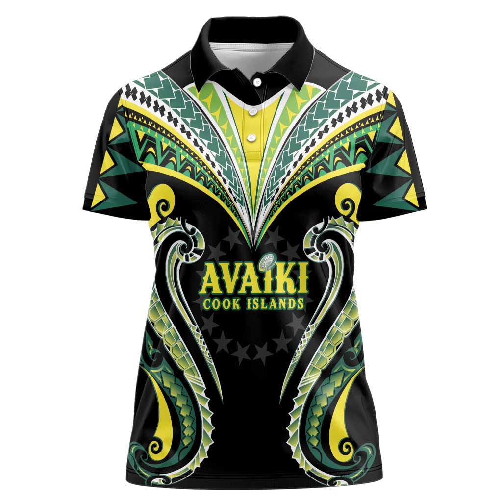 Custom Rugby Cook Islands Avaiki Women Polo Shirt Black Kuki Airani Tribal Maori Inspired LT9 Female Black - Polynesian Pride