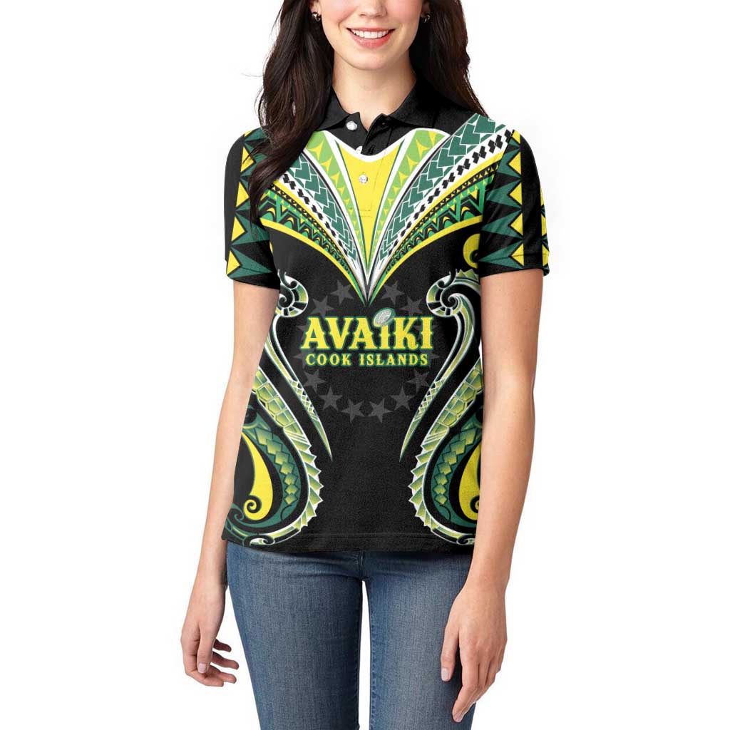 Custom Rugby Cook Islands Avaiki Women Polo Shirt Black Kuki Airani Tribal Maori Inspired LT9 - Polynesian Pride