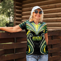 Custom Rugby Cook Islands Avaiki Women Polo Shirt Black Kuki Airani Tribal Maori Inspired LT9 - Polynesian Pride