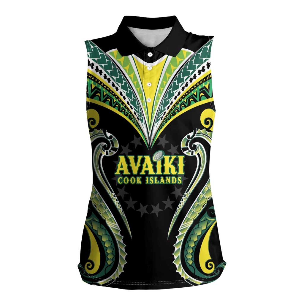 Custom Rugby Cook Islands Avaiki Women Sleeveless Polo Shirt Black Kuki Airani Tribal Maori Inspired LT9 Female Black - Polynesian Pride