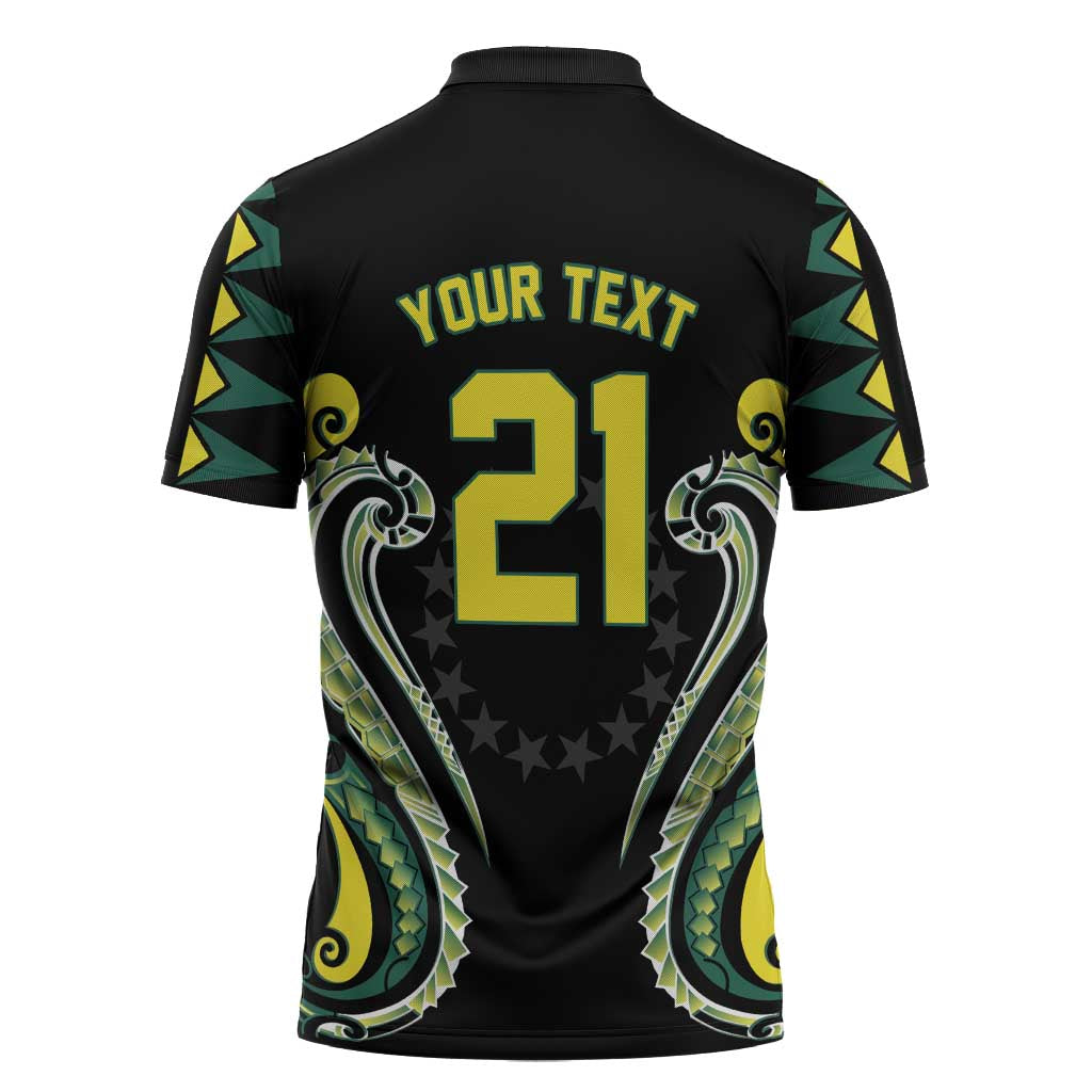 Custom Rugby Cook Islands Avaiki Zipper Polo Shirt Black Kuki Airani Tribal Maori Inspired LT9 - Polynesian Pride