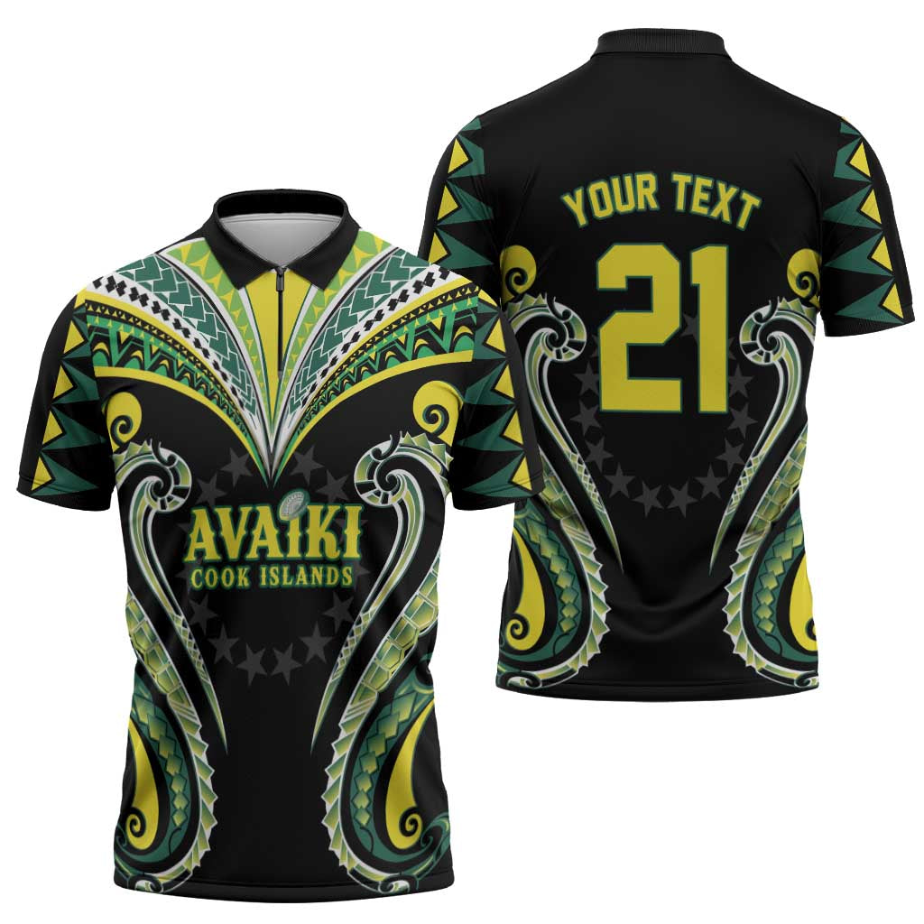 Custom Rugby Cook Islands Avaiki Zipper Polo Shirt Black Kuki Airani Tribal Maori Inspired LT9 - Polynesian Pride