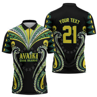 Custom Rugby Cook Islands Avaiki Zipper Polo Shirt Black Kuki Airani Tribal Maori Inspired LT9 - Polynesian Pride