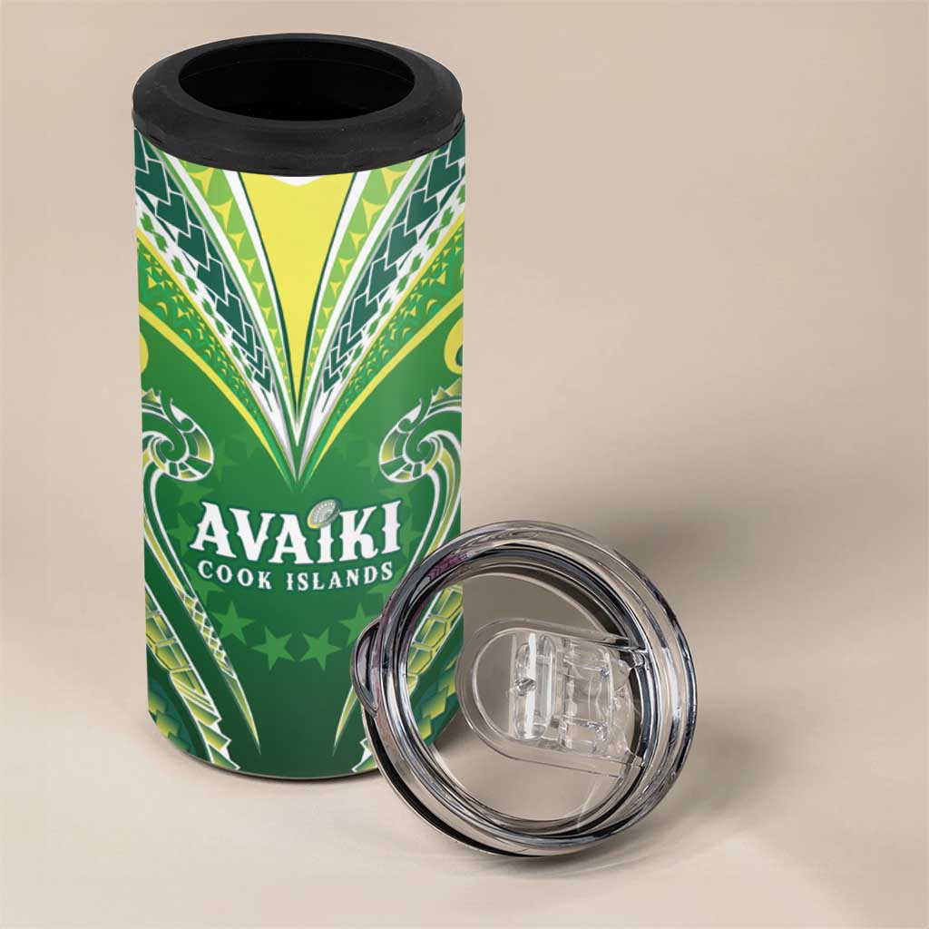 Custom Rugby Cook Islands Avaiki 4 in 1 Can Cooler Tumbler Green Kuki Airani Tribal Maori Inspired LT9 - Polynesian Pride