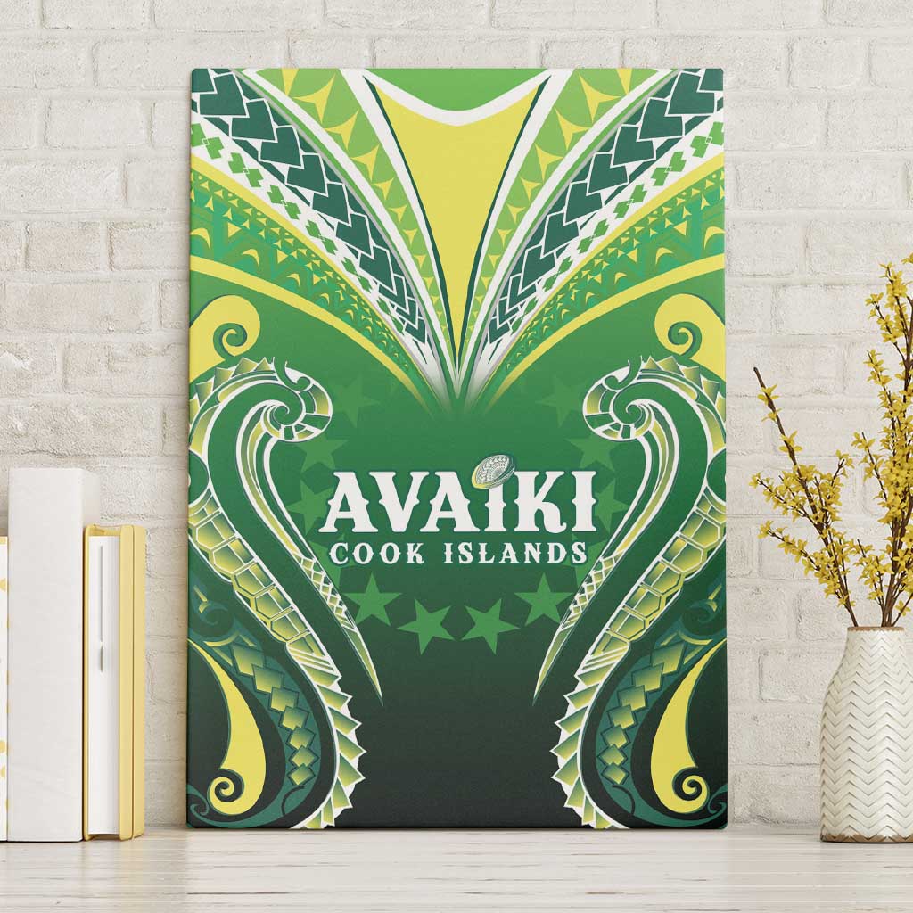 Rugby Cook Islands Avaiki Canvas Wall Art Green Kuki Airani Tribal Maori Inspired LT9 Without Frame Green - Polynesian Pride