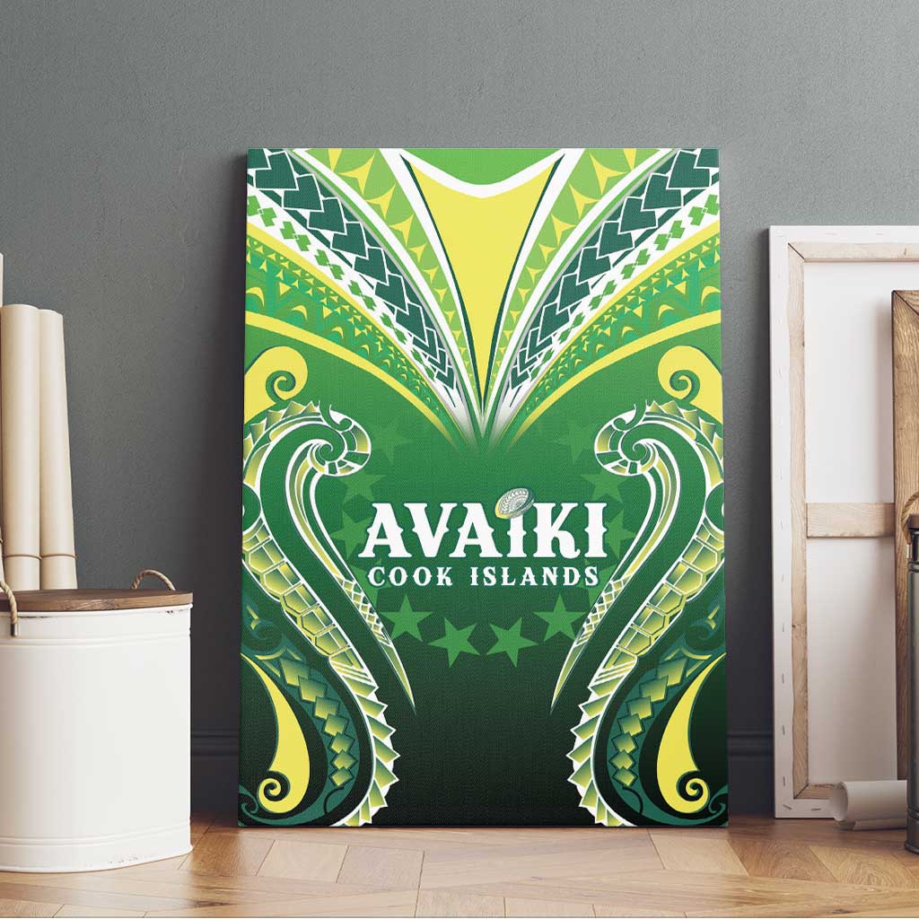 Rugby Cook Islands Avaiki Canvas Wall Art Green Kuki Airani Tribal Maori Inspired LT9 - Polynesian Pride