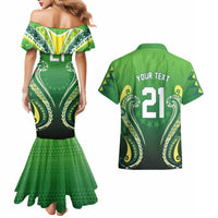 Custom Rugby Cook Islands Avaiki Couples Matching Mermaid Dress and Hawaiian Shirt Green Kuki Airani Tribal Maori Inspired LT9 - Polynesian Pride