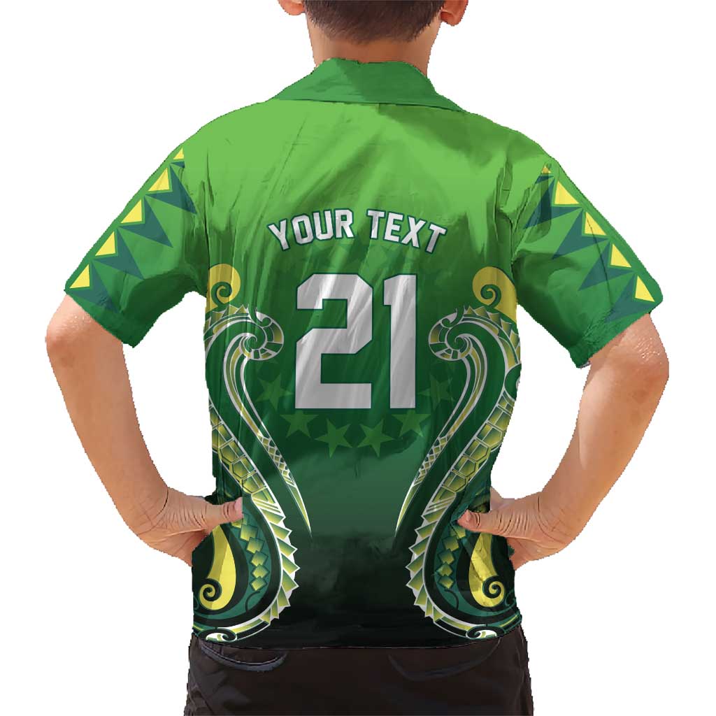 Custom Rugby Cook Islands Avaiki Family Matching Off Shoulder Short Dress and Hawaiian Shirt Green Kuki Airani Tribal Maori Inspired LT9 - Polynesian Pride