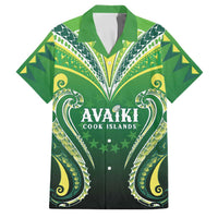 Custom Rugby Cook Islands Avaiki Family Matching Off Shoulder Short Dress and Hawaiian Shirt Green Kuki Airani Tribal Maori Inspired LT9 Dad's Shirt - Short Sleeve Green - Polynesian Pride