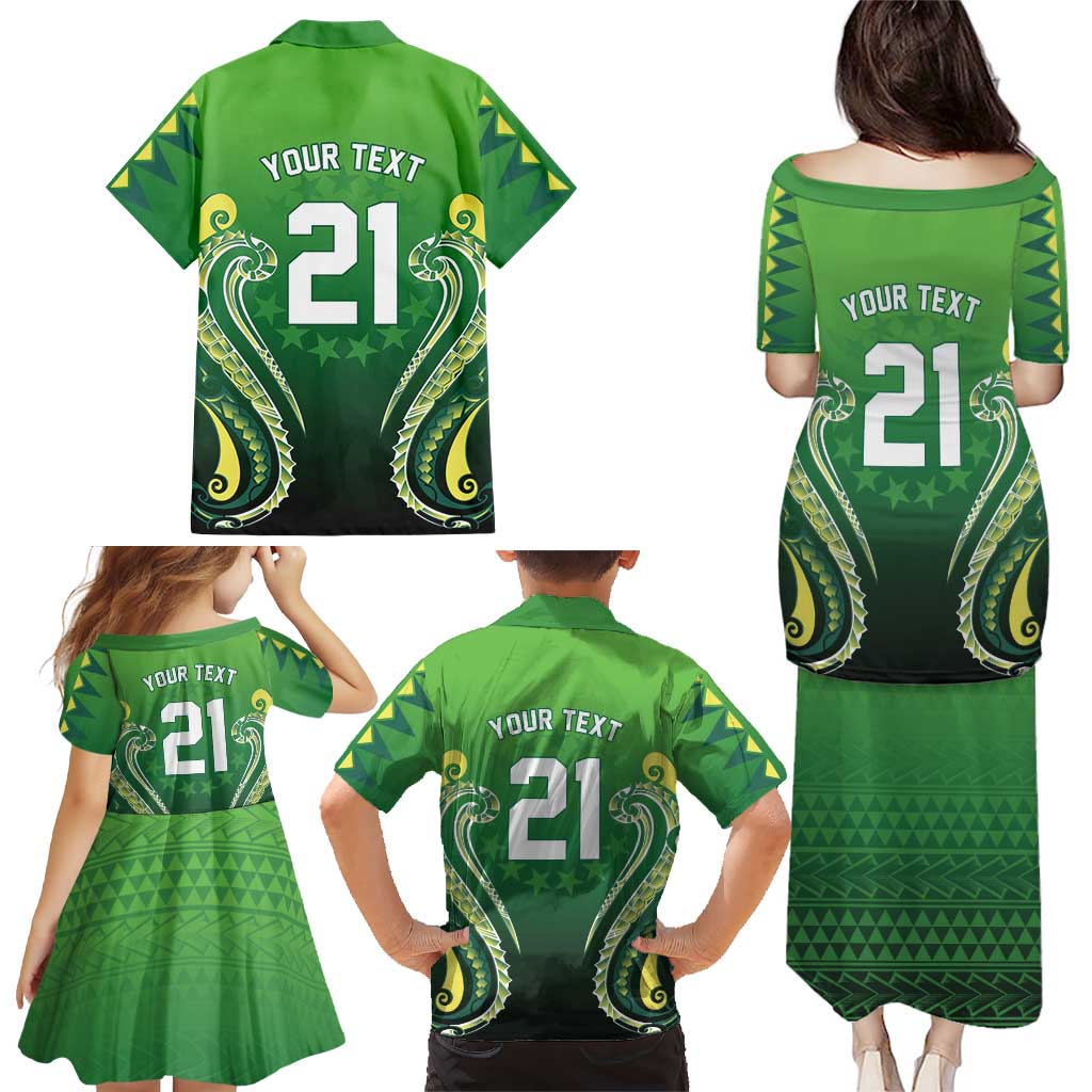 Custom Rugby Cook Islands Avaiki Family Matching Puletasi and Hawaiian Shirt Green Kuki Airani Tribal Maori Inspired LT9 - Polynesian Pride
