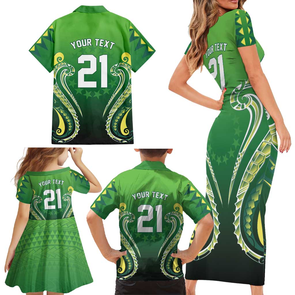 Custom Rugby Cook Islands Avaiki Family Matching Short Sleeve Bodycon Dress and Hawaiian Shirt Green Kuki Airani Tribal Maori Inspired LT9 - Polynesian Pride