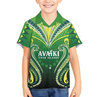 Custom Rugby Cook Islands Avaiki Family Matching Short Sleeve Bodycon Dress and Hawaiian Shirt Green Kuki Airani Tribal Maori Inspired LT9 Son's Shirt Green - Polynesian Pride