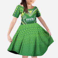 Custom Rugby Cook Islands Avaiki Family Matching Summer Maxi Dress and Hawaiian Shirt Green Kuki Airani Tribal Maori Inspired LT9 Daughter's Dress Green - Polynesian Pride
