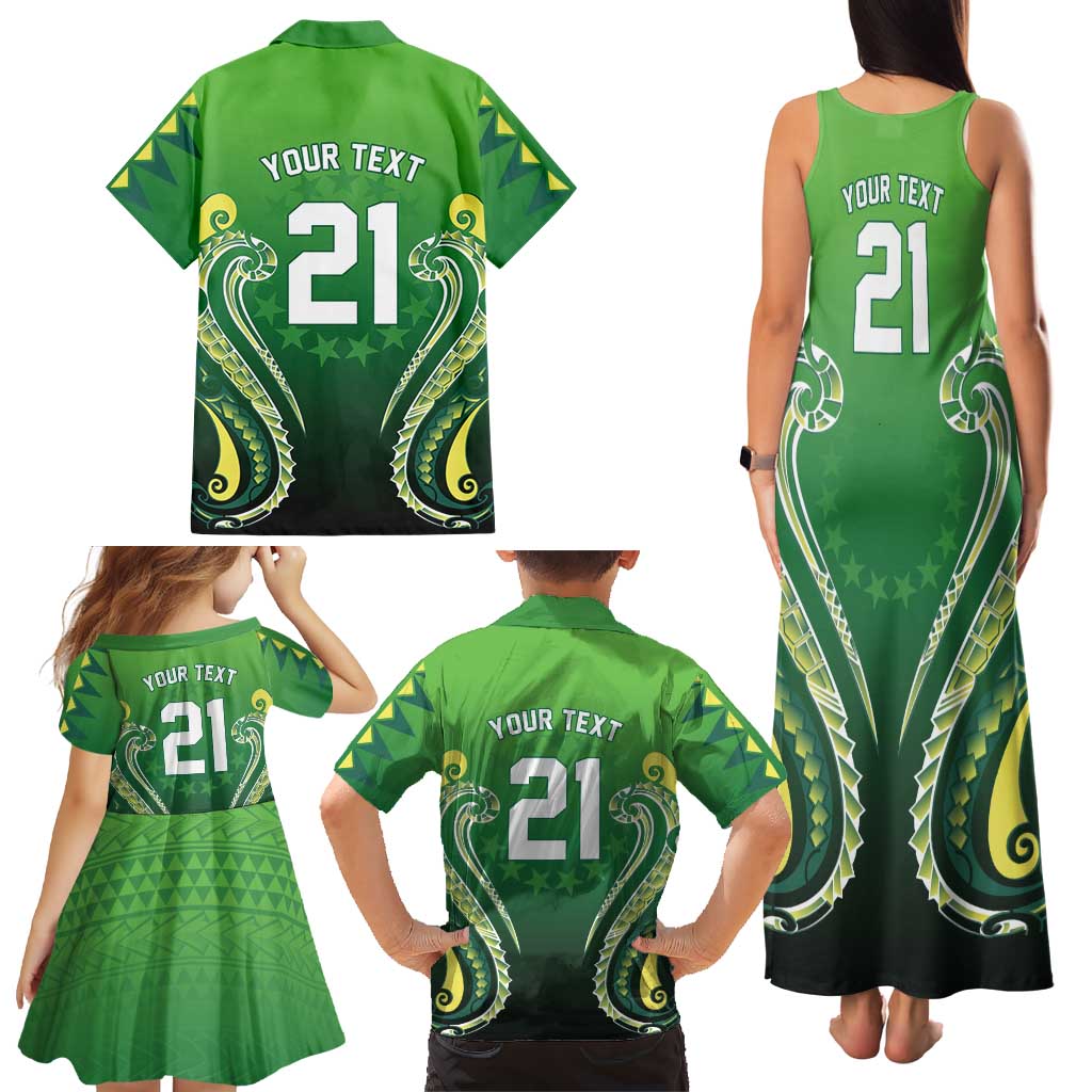 Custom Rugby Cook Islands Avaiki Family Matching Tank Maxi Dress and Hawaiian Shirt Green Kuki Airani Tribal Maori Inspired LT9 - Polynesian Pride