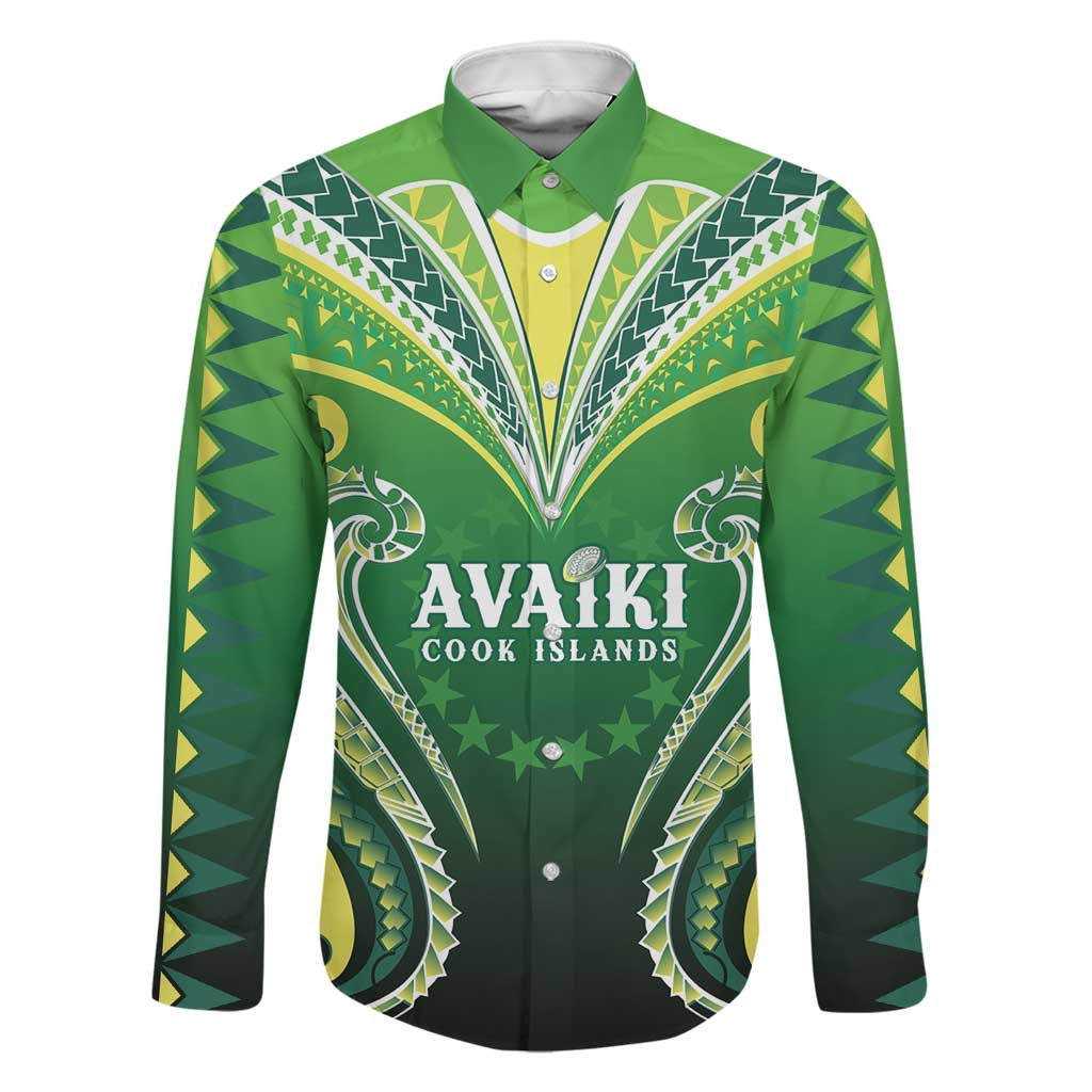 Custom Rugby Cook Islands Avaiki Family Matching Tank Maxi Dress and Hawaiian Shirt Green Kuki Airani Tribal Maori Inspired LT9 Dad's Shirt - Long Sleeve Green - Polynesian Pride