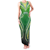 Custom Rugby Cook Islands Avaiki Family Matching Tank Maxi Dress and Hawaiian Shirt Green Kuki Airani Tribal Maori Inspired LT9 Mom's Dress Green - Polynesian Pride