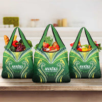 Rugby Cook Islands Avaiki Grocery Bag Green Kuki Airani Tribal Maori Inspired LT9 3-pack One Size Green - Polynesian Pride