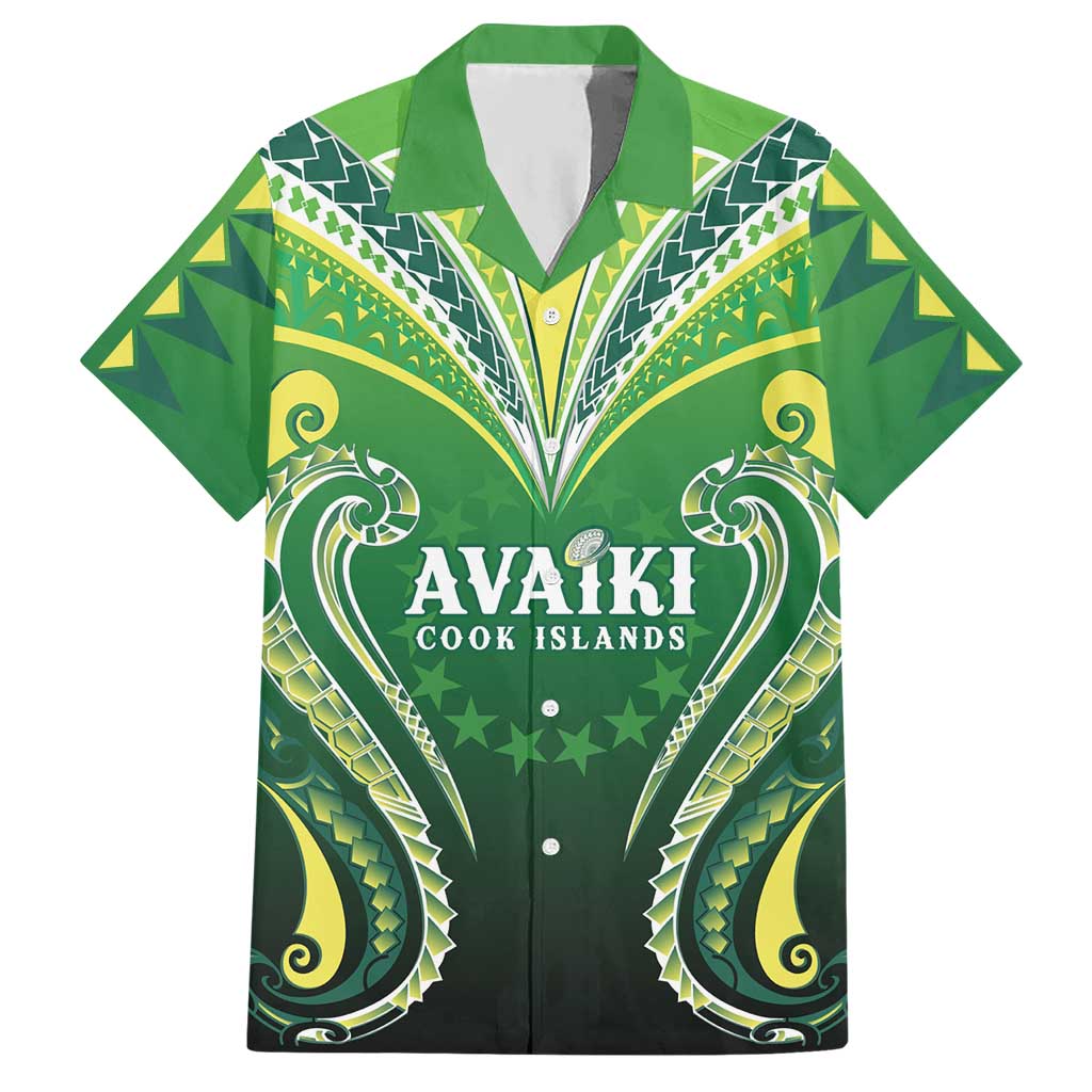 Custom Rugby Cook Islands Avaiki Hawaiian Shirt Green Kuki Airani Tribal Maori Inspired - Polynesian Pride