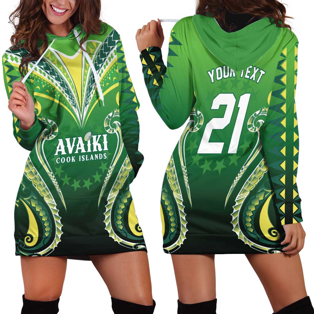 Custom Rugby Cook Islands Avaiki Hoodie Dress Green Kuki Airani Tribal Maori Inspired LT9 - Polynesian Pride