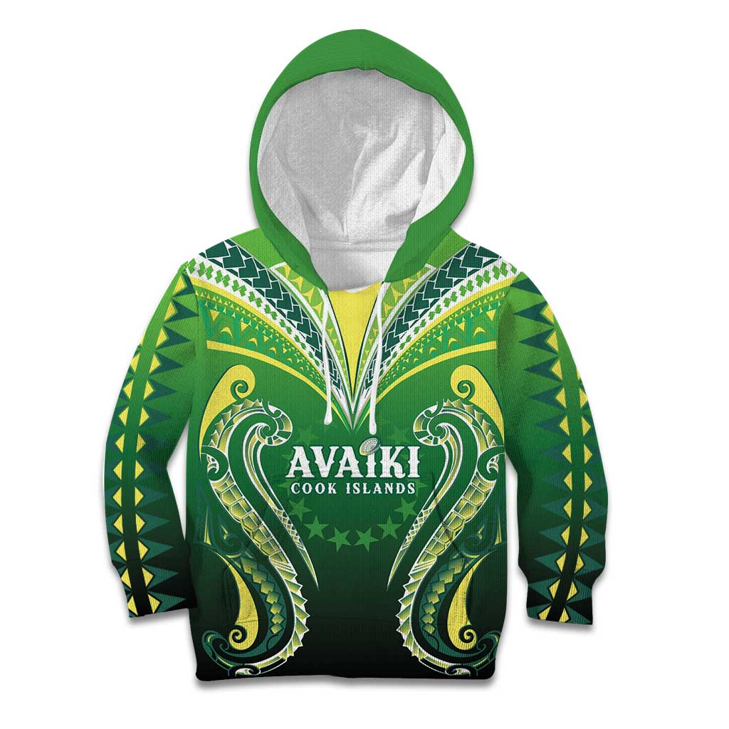 Custom Rugby Cook Islands Avaiki Kid Hoodie Green Kuki Airani Tribal Maori Inspired LT9 Hoodie Green - Polynesian Pride