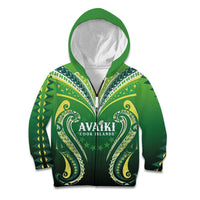 Custom Rugby Cook Islands Avaiki Kid Hoodie Green Kuki Airani Tribal Maori Inspired LT9 Zip Hoodie Green - Polynesian Pride
