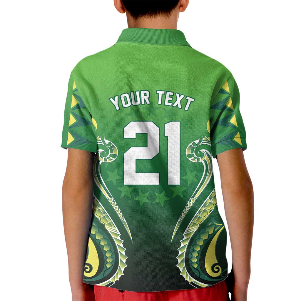 Custom Rugby Cook Islands Avaiki Kid Polo Shirt Green Kuki Airani Tribal Maori Inspired LT9 - Polynesian Pride