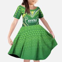 Custom Rugby Cook Islands Avaiki Kid Short Sleeve Dress Green Kuki Airani Tribal Maori Inspired LT9 KID Green - Polynesian Pride