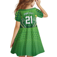 Custom Rugby Cook Islands Avaiki Kid Short Sleeve Dress Green Kuki Airani Tribal Maori Inspired LT9 - Polynesian Pride