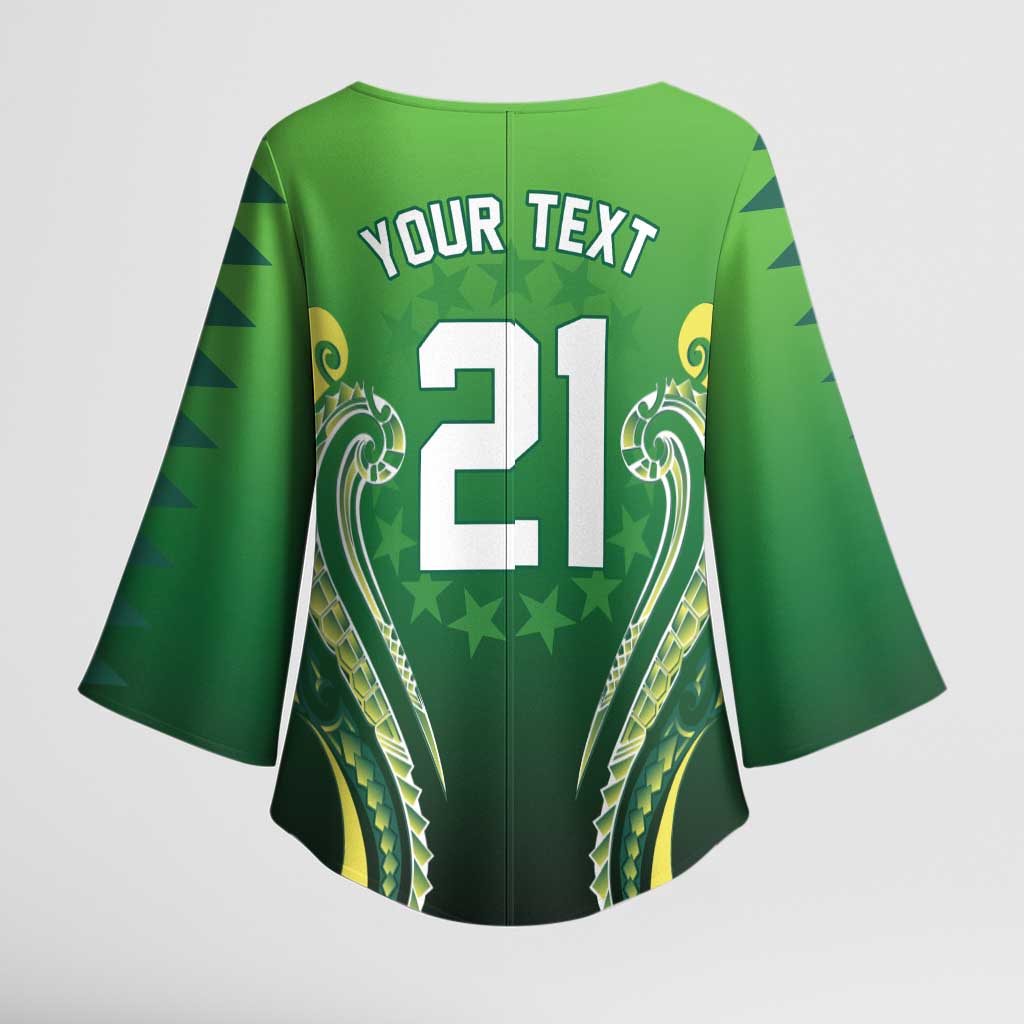 Custom Rugby Cook Islands Avaiki Kimono Sleeve Blouse Green Kuki Airani Tribal Maori Inspired LT9 - Polynesian Pride