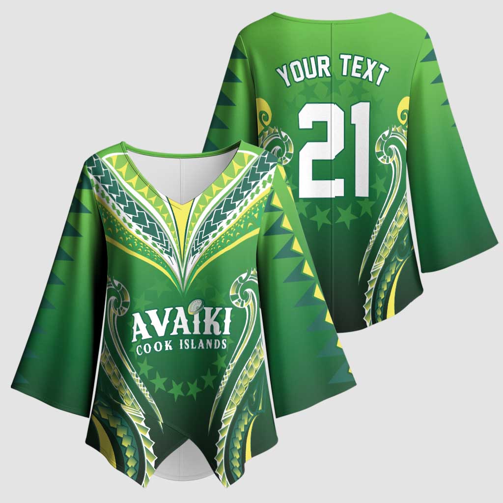 Custom Rugby Cook Islands Avaiki Kimono Sleeve Blouse Green Kuki Airani Tribal Maori Inspired LT9 - Polynesian Pride