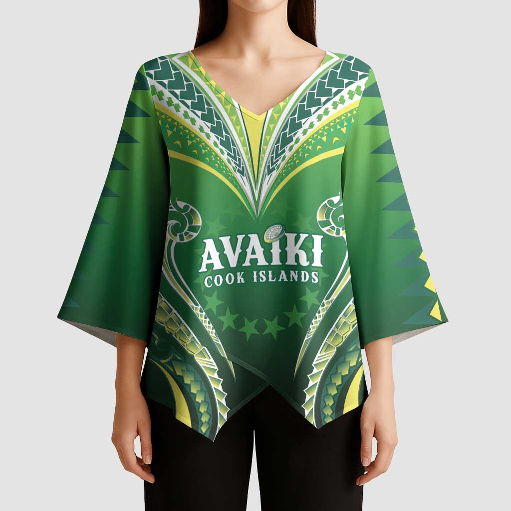 Custom Rugby Cook Islands Avaiki Kimono Sleeve Blouse Green Kuki Airani Tribal Maori Inspired LT9 - Polynesian Pride