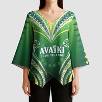 Custom Rugby Cook Islands Avaiki Kimono Sleeve Blouse Green Kuki Airani Tribal Maori Inspired LT9 - Polynesian Pride