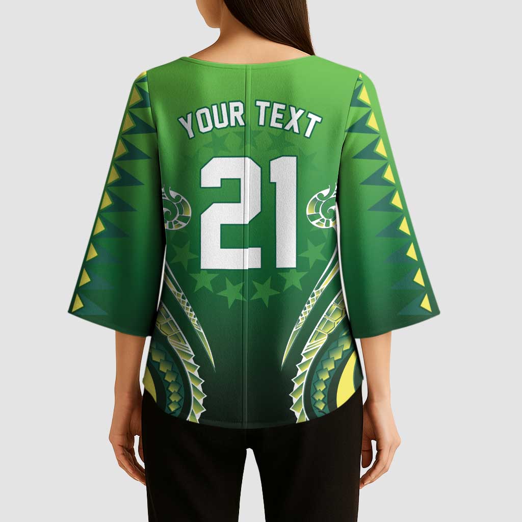 Custom Rugby Cook Islands Avaiki Kimono Sleeve Blouse Green Kuki Airani Tribal Maori Inspired LT9 - Polynesian Pride