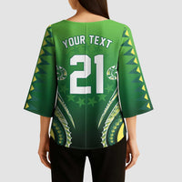 Custom Rugby Cook Islands Avaiki Kimono Sleeve Blouse Green Kuki Airani Tribal Maori Inspired LT9 - Polynesian Pride