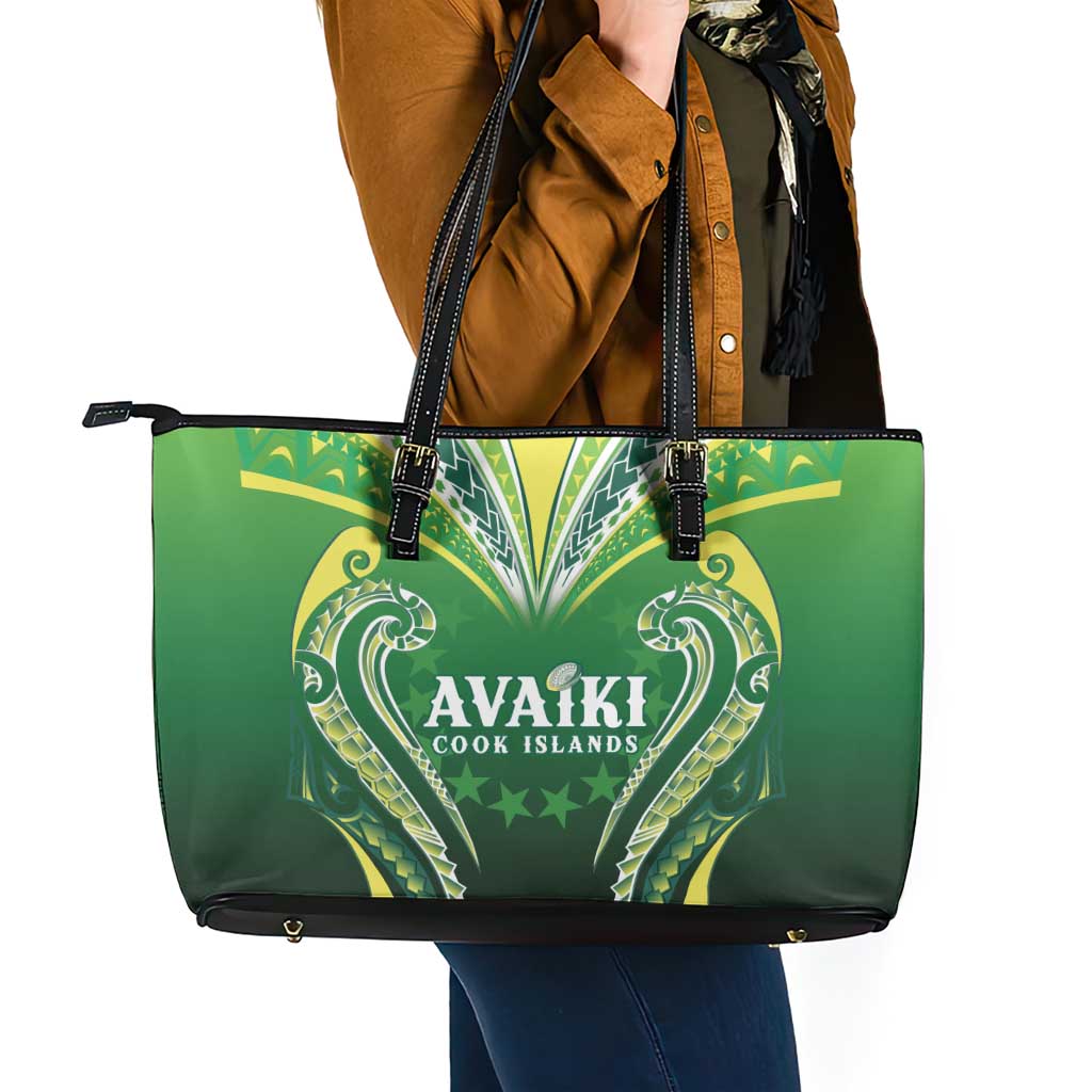 Rugby Cook Islands Avaiki Leather Tote Bag Green Kuki Airani Tribal Maori Inspired LT9 - Polynesian Pride