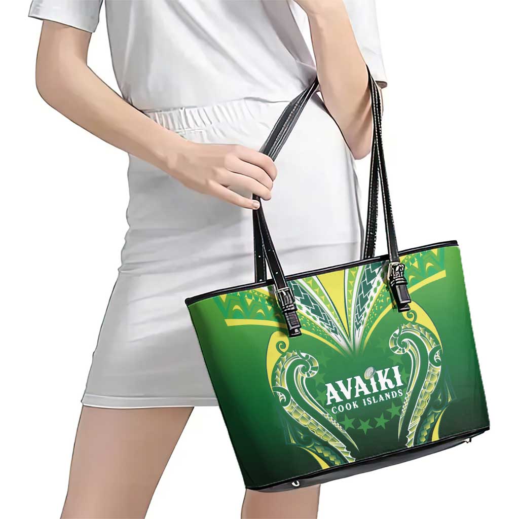 Rugby Cook Islands Avaiki Leather Tote Bag Green Kuki Airani Tribal Maori Inspired LT9 - Polynesian Pride