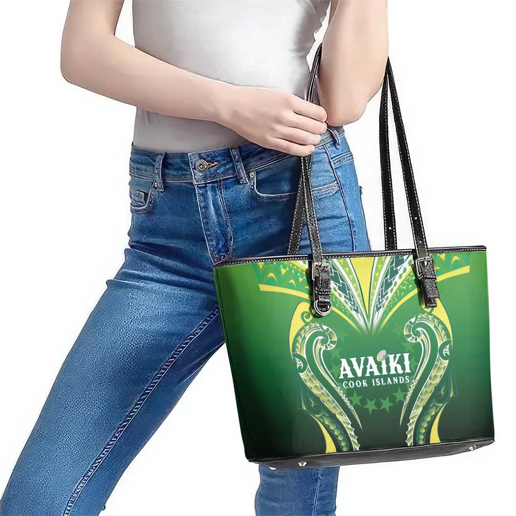 Rugby Cook Islands Avaiki Leather Tote Bag Green Kuki Airani Tribal Maori Inspired LT9 - Polynesian Pride