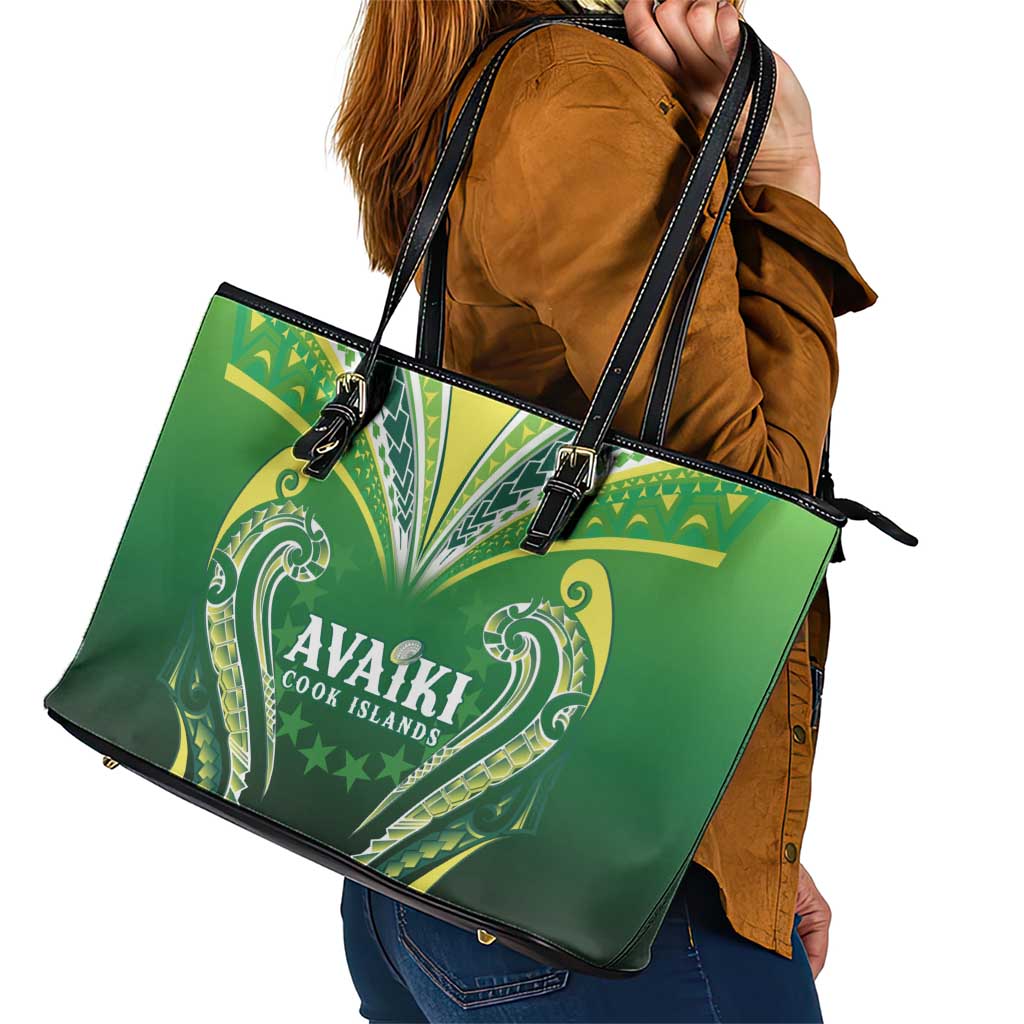 Rugby Cook Islands Avaiki Leather Tote Bag Green Kuki Airani Tribal Maori Inspired LT9 - Polynesian Pride